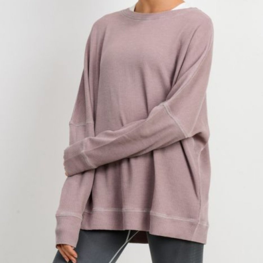 Waffle Ribbed Roundneck Pullover